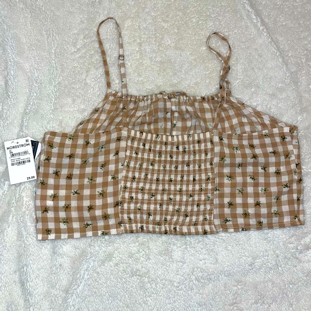 bp cropped tan floral spaghetti strap tank‎ - Picture 4 of 8